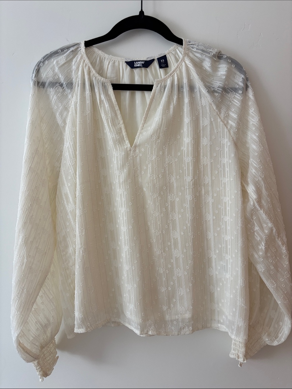 Lands' End Fresh Ivory Textured Chiffon Peasant Blouse